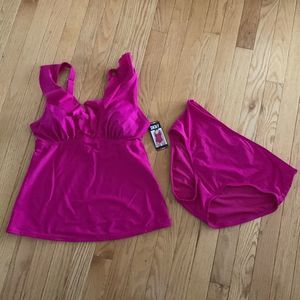 NWT DKNY Ruffle Fuchsia 2 piece Tankini swimsuit Size XL